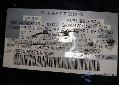 2008 Mazda Cx-7 Touring from USA, damaged, VIN JM3ER29L880177189